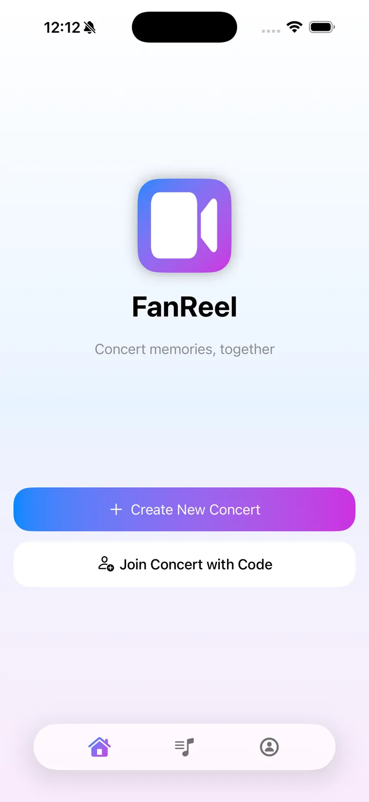 FanReel home screen — Create New Concert